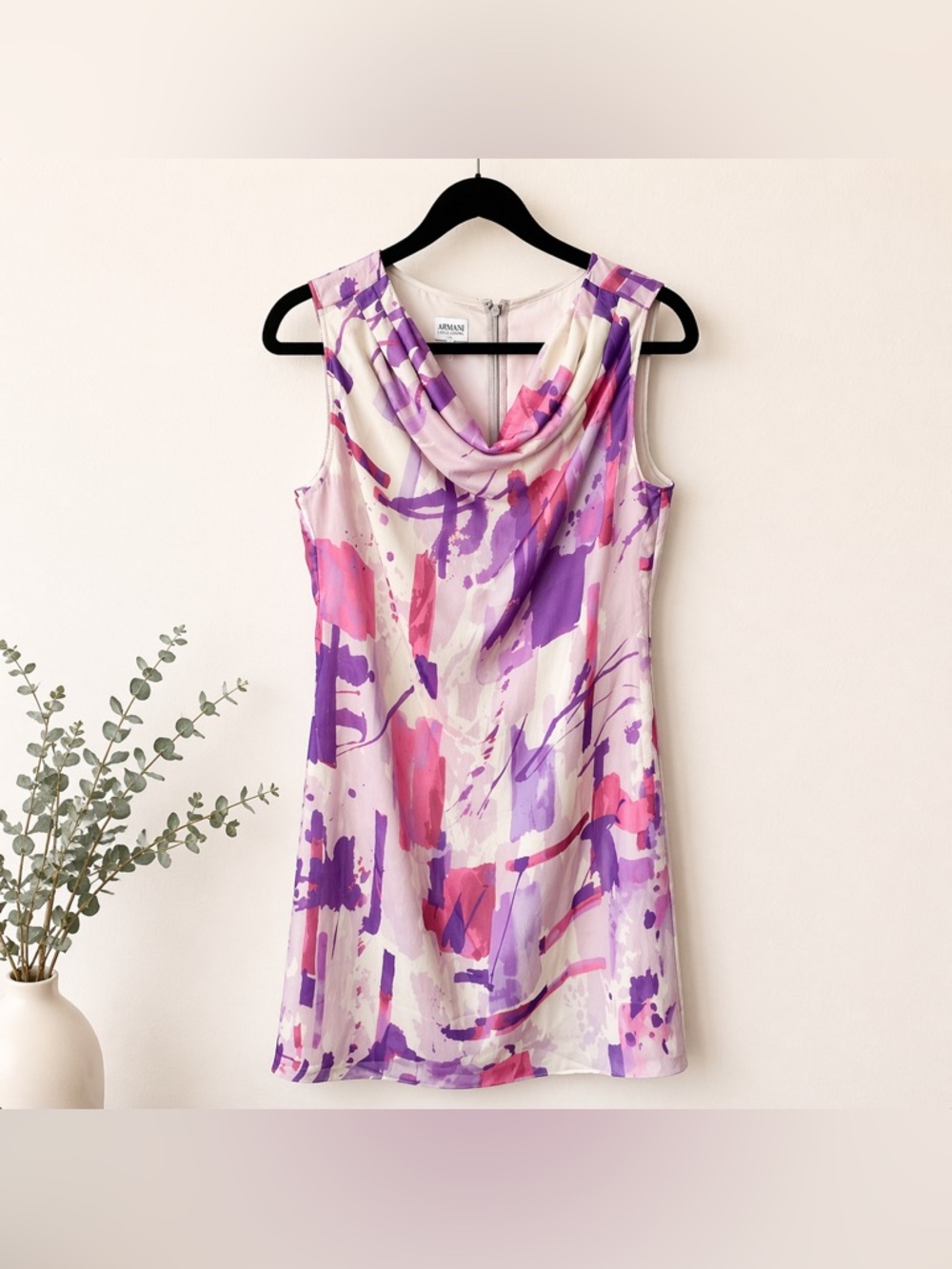 Armani Collezioni Pastel Abstract Silk Dress – Size 10, Made in Italy